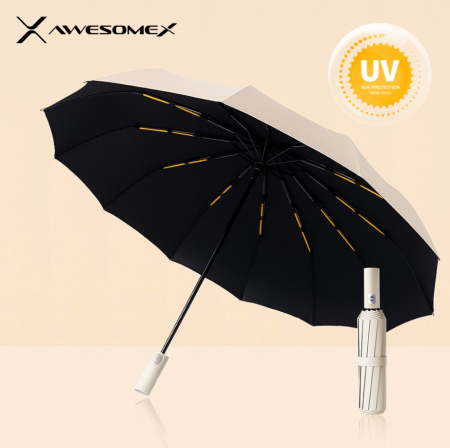 어썸엑스 UV차단 3단 완전자동 암막 파스텔 튼튼한 프리미엄 양우산 (UPF50+) 베이지 // 인쇄배송무료 #3
