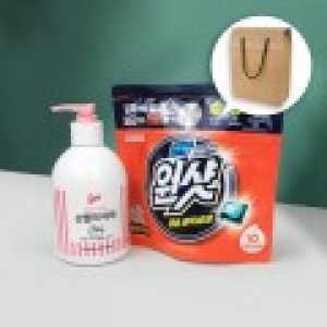 애경 울샴푸 손빨래 세제 380ml  펌프형 + 슈가버블 버블원샷 캡슐세제 + 크라프트 끈케이스