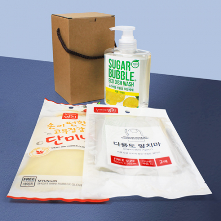 슈가버블 주방세제 470ml + 단미니 고무장갑 + 다용도 앞치마 2매 + 끈케이스 #3