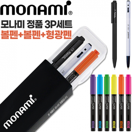 모나미 트리피스0.7(흑)+153볼펜0.7(흑)+에딩슈퍼형광펜600 3P세트 #4