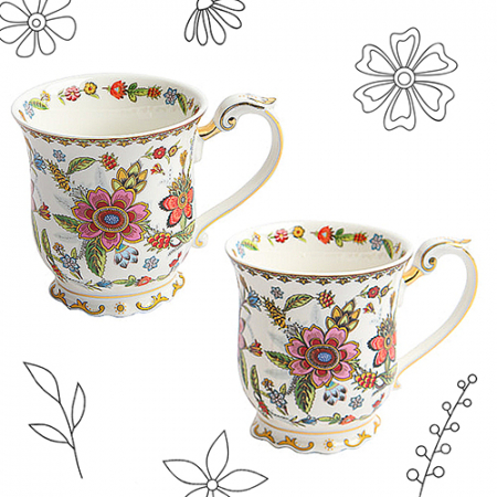 달리아꽃 머그 2세트, 엠보싱+입체+금박디자인 #3