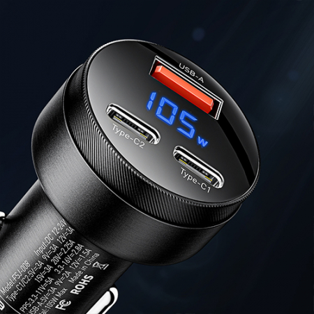 ESSAGER 105W 디스플레이 3포트 차량용 시거잭 PD PPS 듀얼 C포트 초고속 충전기 #6