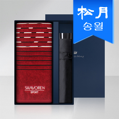 송월 스포츠 타올 우산 2매 선물세트 샤보렌 멀티 스포츠 타월 1매 + 3단 컬러무지 우산 1매 #2