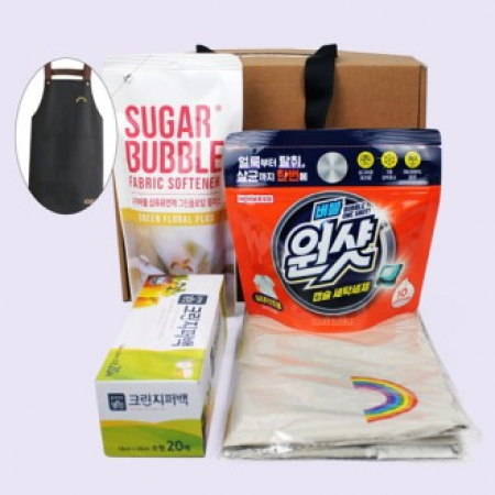 버블원샷 캡슐세제 + 슈가버블 섬유유연제 리필 + 방수 앞치마 + 크린지퍼백 4종세트 #2