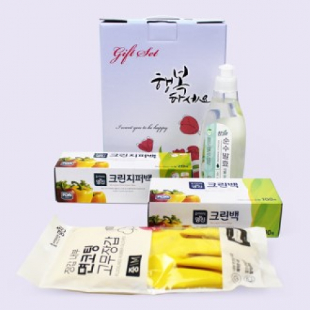 면코팅 고무장갑 + 크린백 + 크린지퍼백 + 참그린 주방세제 4종세트 #2