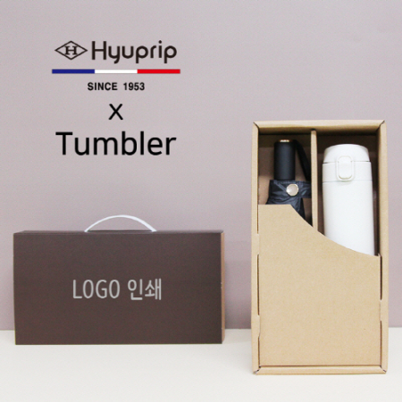 협립 3단 암막 골든블랙 수동 우양산 + 모던 원터치 500ml 텀블러 세트 #2