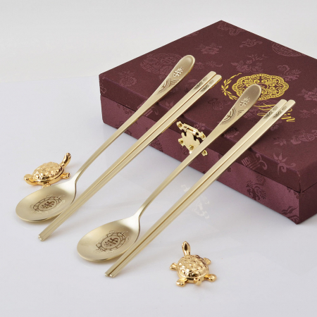 H.jin현진 장수금거북 효 티타늄골드 수저세트 #5