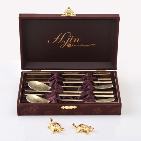 H.jin현진 장수금거북 효 티타늄골드 수저세트 #3