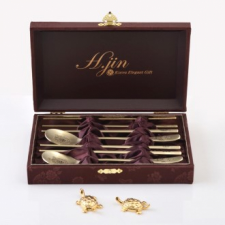 H.jin현진 장수금거북 효 티타늄골드 수저세트 #2