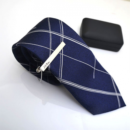 사각 헤어라인텍스쳐 넥타이핀(블랙이니셜각인) #7