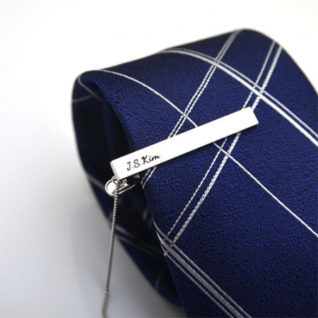 사각 헤어라인텍스쳐 넥타이핀(블랙이니셜각인) #4