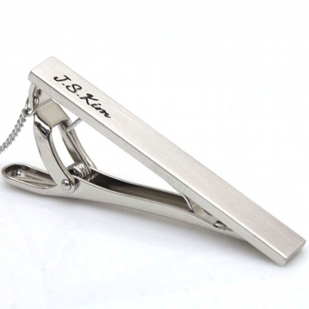 사각 헤어라인텍스쳐 넥타이핀(블랙이니셜각인) #3