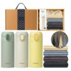 글라스락 플레인 원터치 텀블러 350ml + 송월 고리 핸드타올 1P 고급띠지 손잡이 기프트박스세트