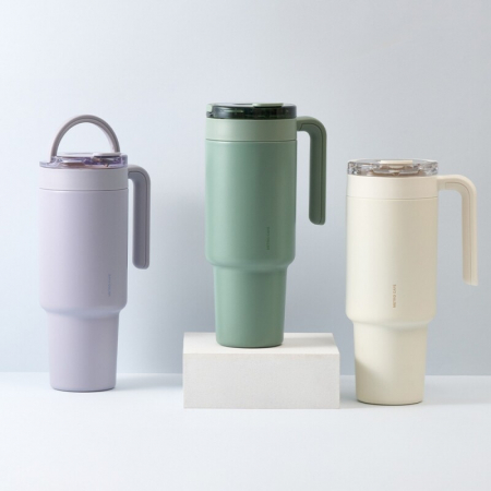 락앤락 에버 쇠맛걱정없는 메트로 카페 듀얼핸들 세라믹 텀블러 1.2L (빨대포함) #4