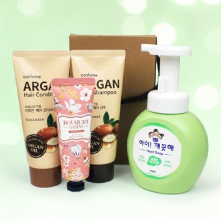 과일나라 아르간 샴푸+컨디셔너 + 부케가르니 핸드크림 + 아이깨끗해 핸드워시 + 끈케이스 #2