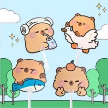 큐티 카피바라 양면 부채 P2523 #2