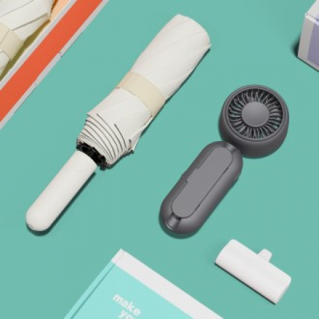 루티네 선물세트 솜사탕 3단 자동 양우산 + 우산애착 미니 선풍기 + 보조배터리 #2