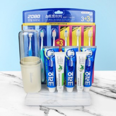 2080 3+3 미세모칫솔+크리오치약 120g+프리미엄 위덴치약 +양치컵+휴대용케이스 #2