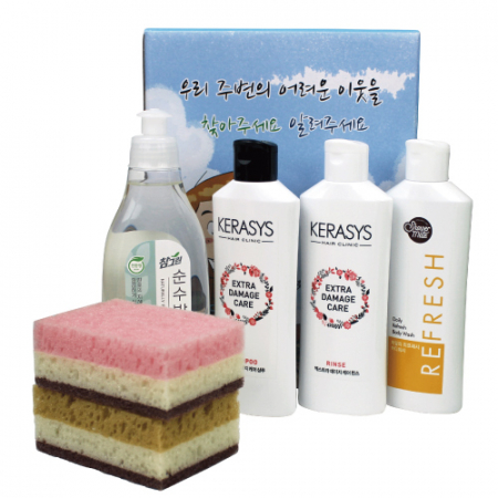 케라시스 샴푸 + 케라시스 린스 + 샤워메이트 바디워시 + 참그린 주방세제 + 양면 떡 수세미 #2