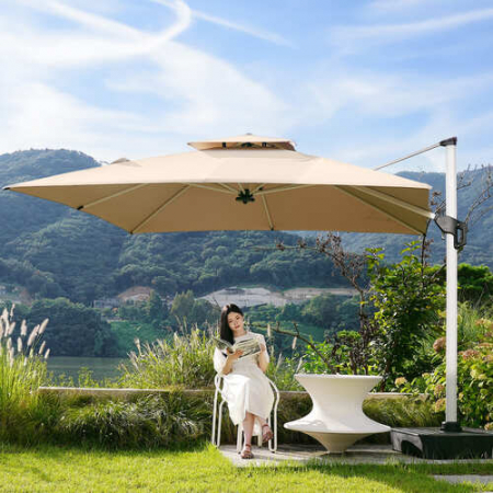 올지 누아브 대형 파라솔 3m 받침대 세트 led 사각 폴딩 접이식 각도조절 회전 야외 카페 옥상 정원 테라스 #2