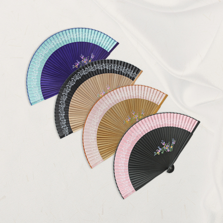 (기성)전통부채 고급실크 천 당초무늬 부채 실크인쇄 #4