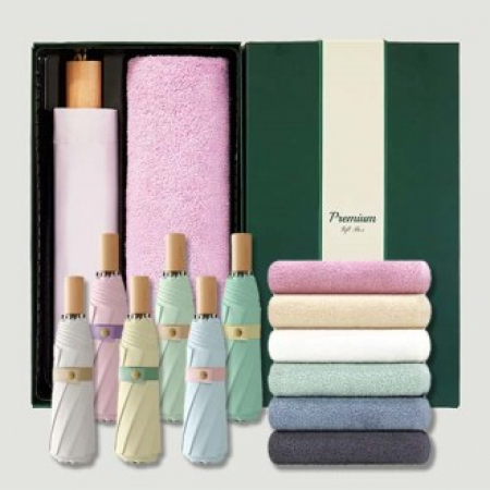 라이트핏 도토리파스텔 3단수동 암막양우산+송월타올라이트무지130g 우산타올 선물세트 #2