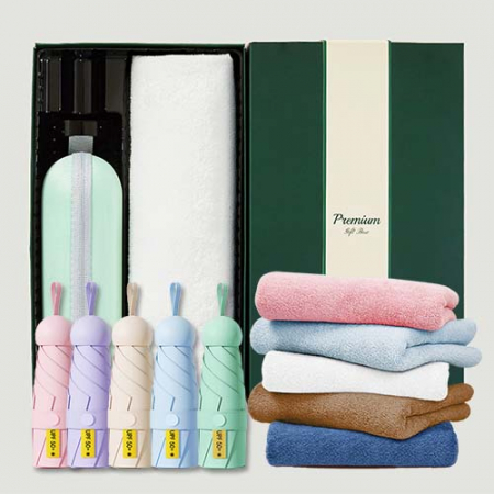 초경량 동글손잡이 캡슐5단 암막양우산+보송보송데일리 순면타올155g 우산타올 선물세트 #3