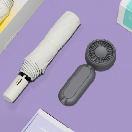 루티네 선물세트 골드버튼 자동 암막 양우산 + 우산애착 미니 선풍기 #2