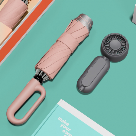 루티네 선물세트 비너그립 자동 암막 양우산 + 우산애착 미니 선풍기 #3