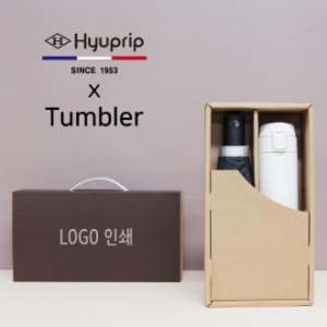 협립 3단 폰지 실버 수동 우산 + 모던 원터치 500ml 텀블러 세트