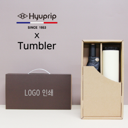 협립 3단 암막 골든 블랙 수동 우양산 + 벅스로얄 500ml 텀블러 세트 #2