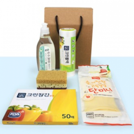 참그린 주방세제 290ml + 단미니 고무장갑 + 크린장갑 50매 + 크린롤백 200매 + 떡수세미 #2