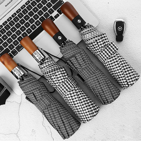 심플우드 체크 3단우산 #4