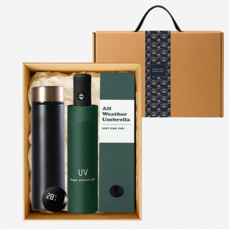 럭셔리 스마트 온도계 텀블러 500ml + UV 3단 양우산 고급띠지 손잡이 기프트박스 선물세트 #3
