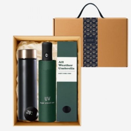 럭셔리 스마트 온도계 텀블러 500ml + UV 3단 양우산 고급띠지 손잡이 기프트박스 선물세트 #2