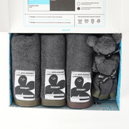 브룸피 프리미엄 뱀부 타올 기프트 세트 220g 40수 수건 다크그레이, 타월 3개입+핸드타월 2개입 #2